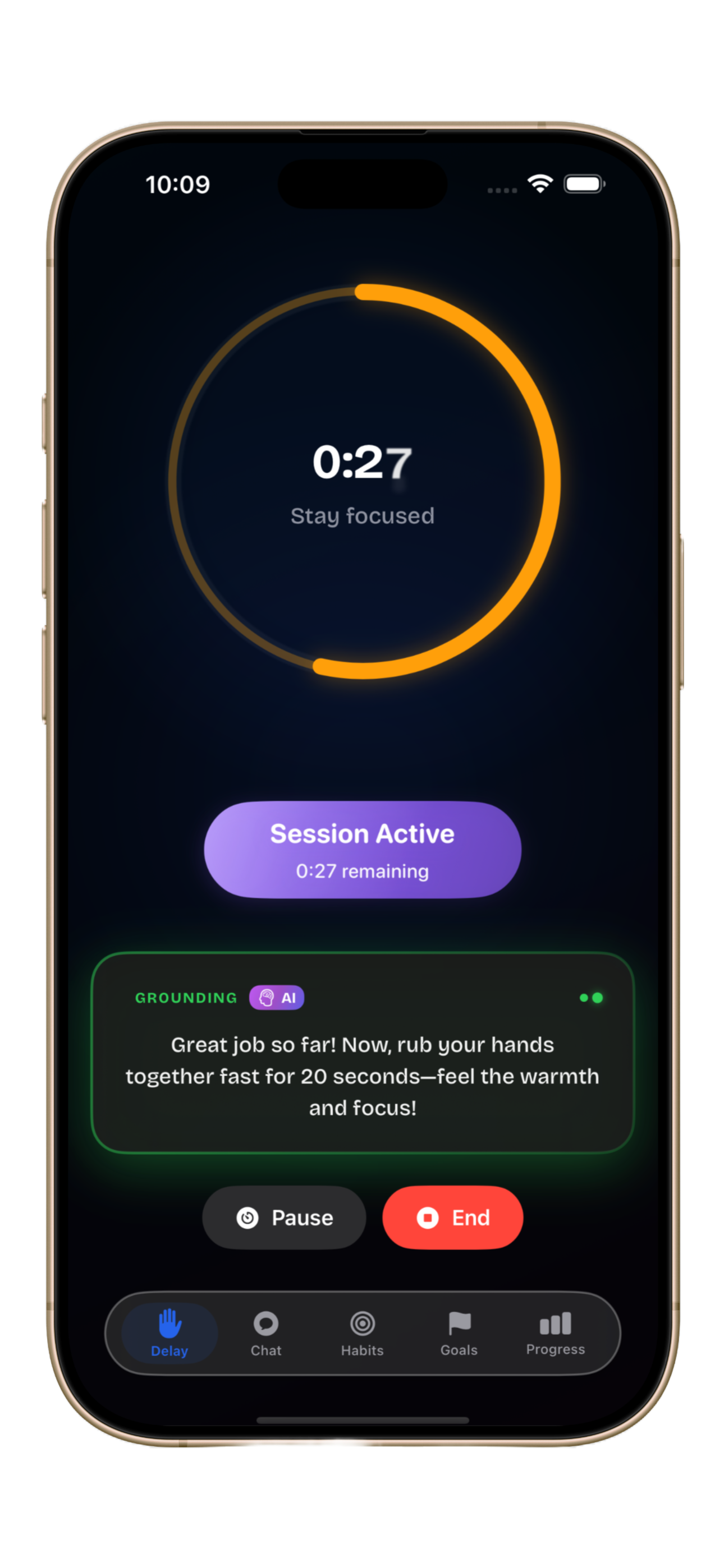 Clyrify Impulse Control Timer showing active 60-second session